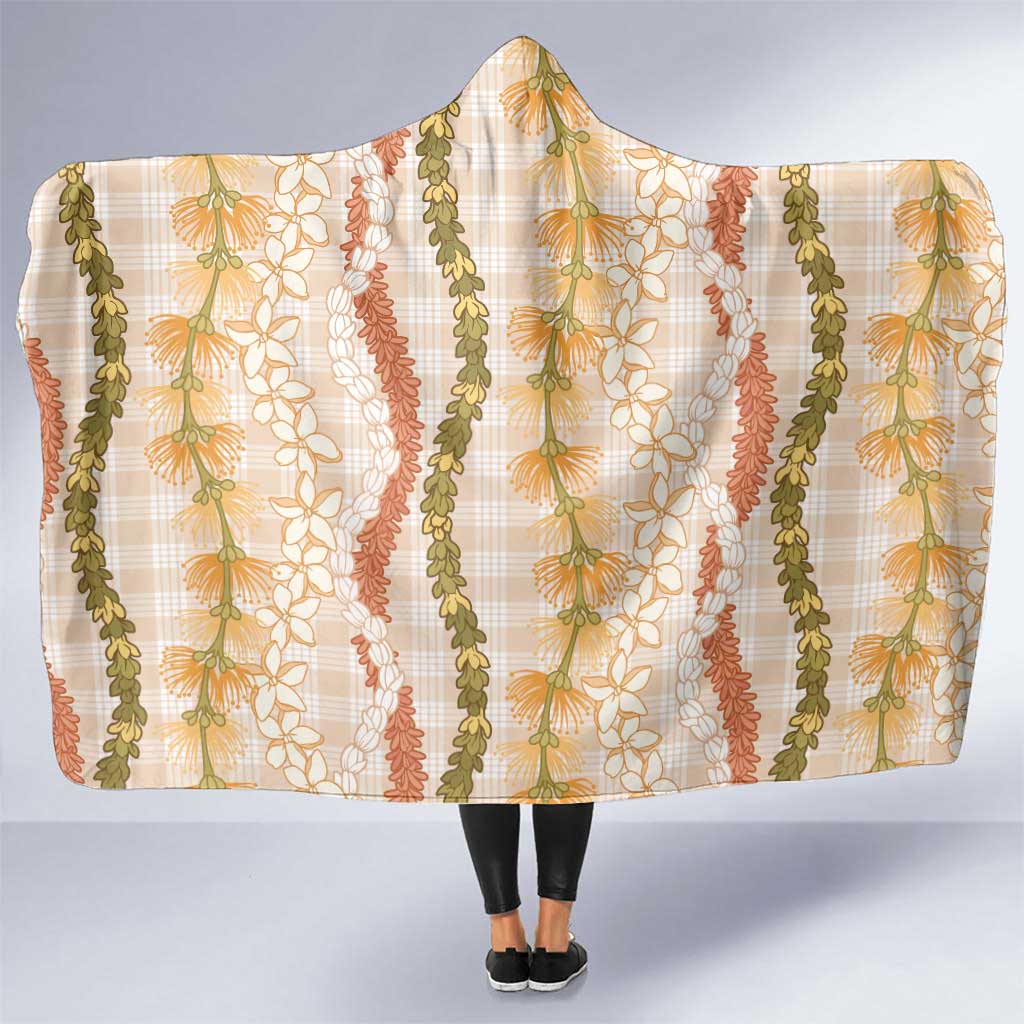 Hawaiian Ohia Lehua Lei Hooded Blanket Plaid Palaka Ahiehie Pattern LT9 One Size Beige - Polynesian Pride