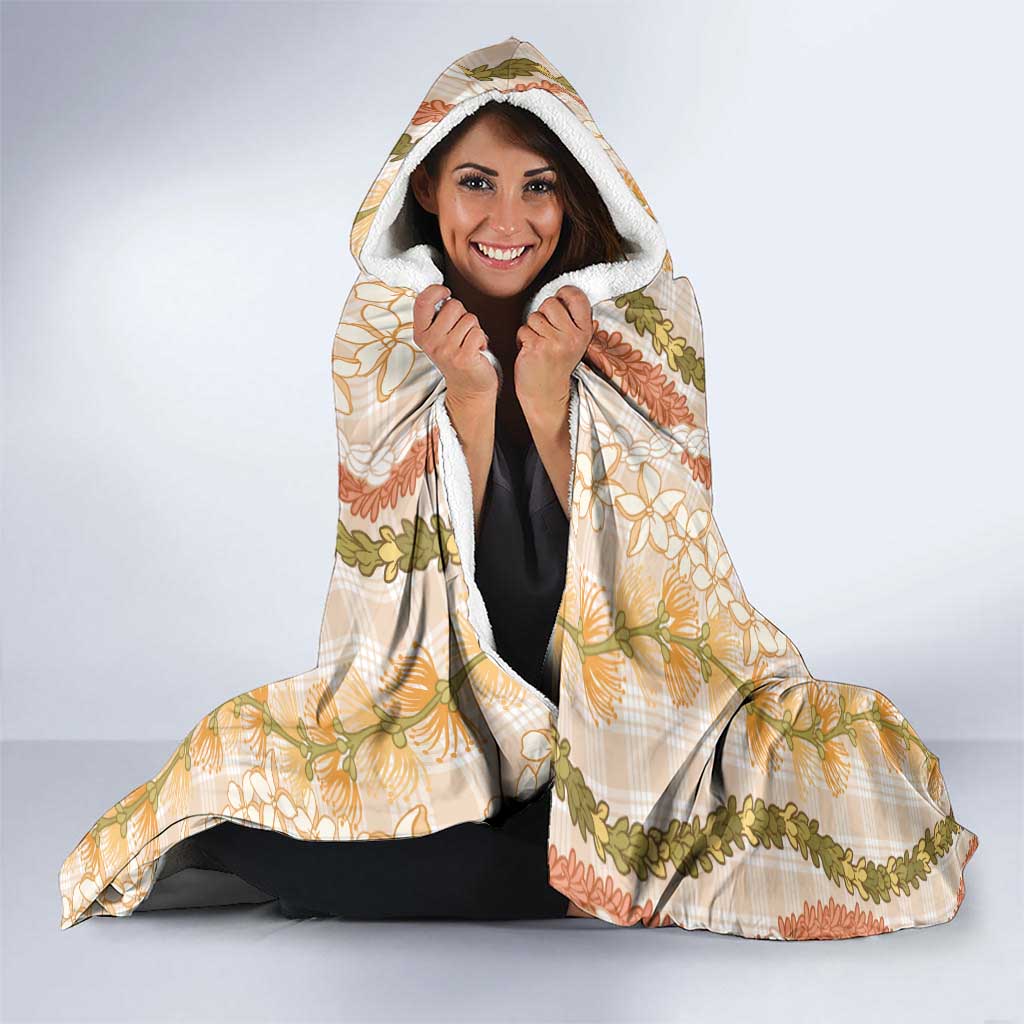 Hawaiian Ohia Lehua Lei Hooded Blanket Plaid Palaka Ahiehie Pattern LT9 - Polynesian Pride