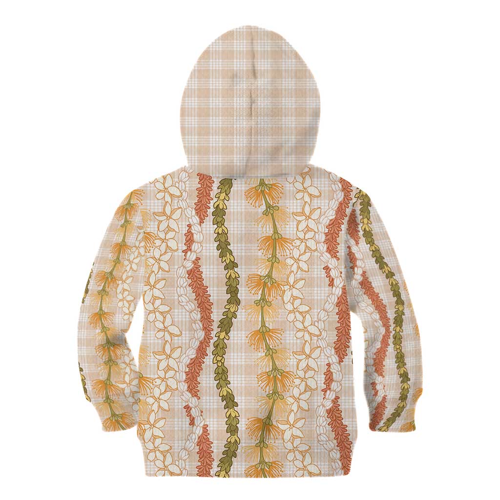 Hawaiian Ohia Lehua Lei Kid Hoodie Plaid Palaka Ahiehie Pattern - Polynesian Pride