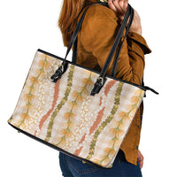 Hawaiian Ohia Lehua Lei Leather Tote Bag Plaid Palaka Ahiehie Pattern LT9 - Polynesian Pride
