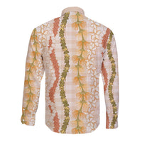 Hawaiian Ohia Lehua Lei Long Sleeve Button Shirt Plaid Palaka Ahiehie Pattern LT9 - Polynesian Pride