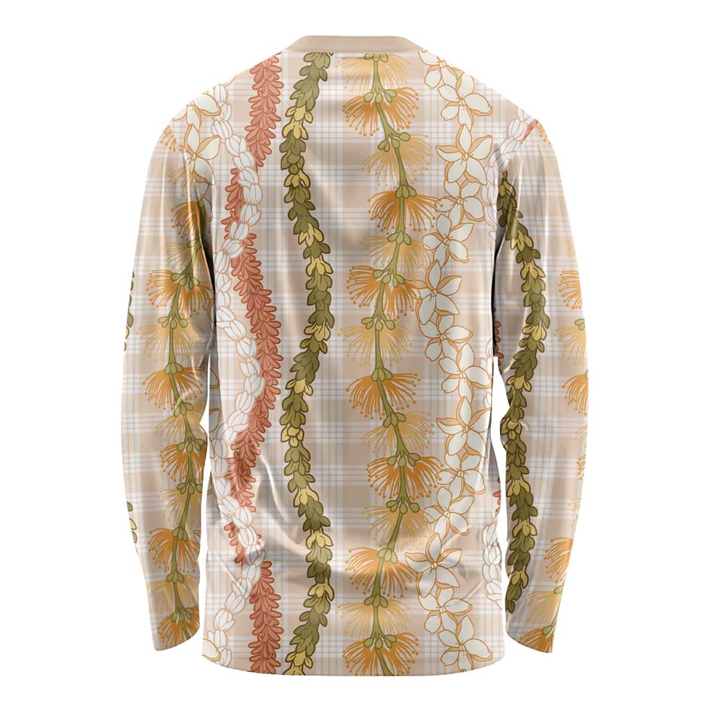 Hawaiian Ohia Lehua Lei Long Sleeve Shirt Plaid Palaka Ahiehie Pattern LT9 - Polynesian Pride