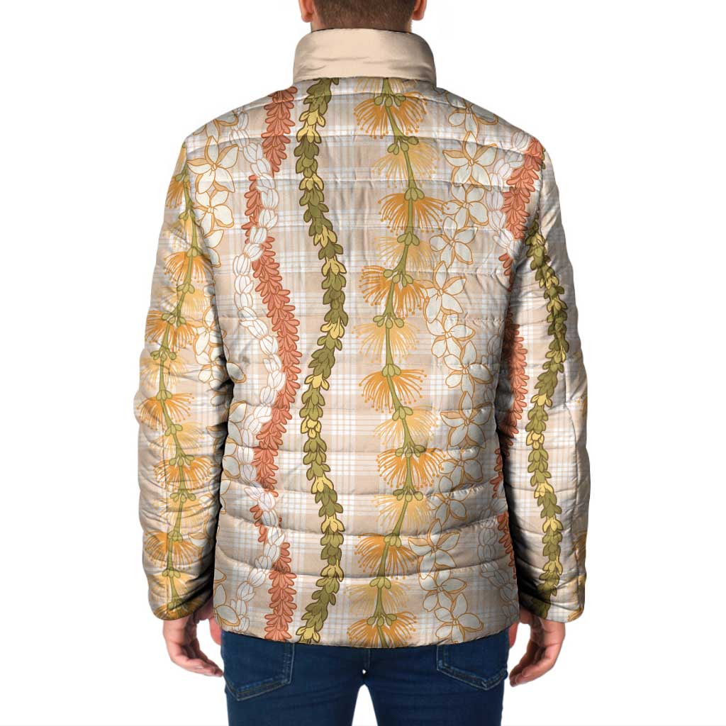 Hawaiian Ohia Lehua Lei Padded Jacket Plaid Palaka Ahiehie Pattern LT9 - Polynesian Pride