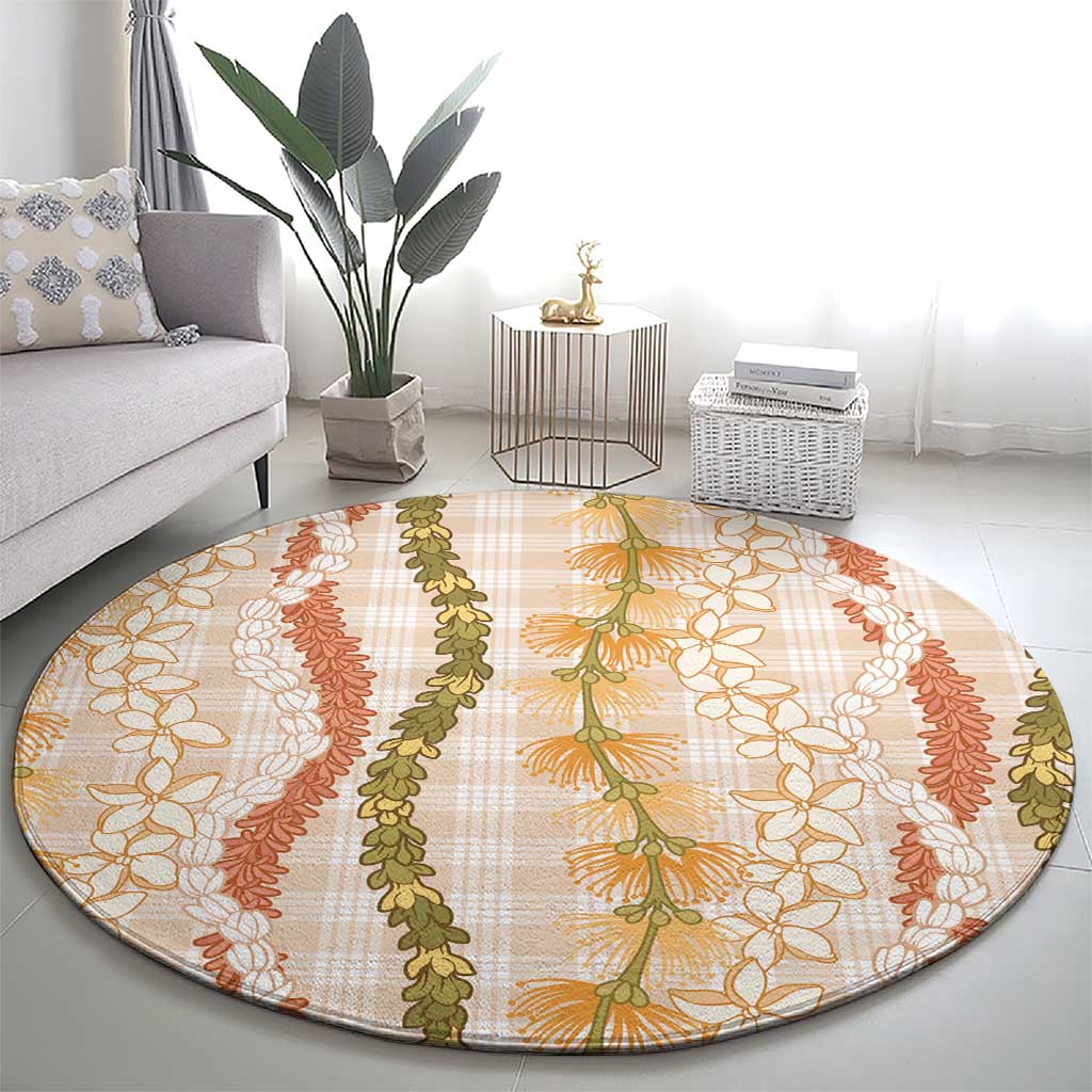 Hawaiian Ohia Lehua Lei Round Carpet Plaid Palaka Ahiehie Pattern - Polynesian Pride