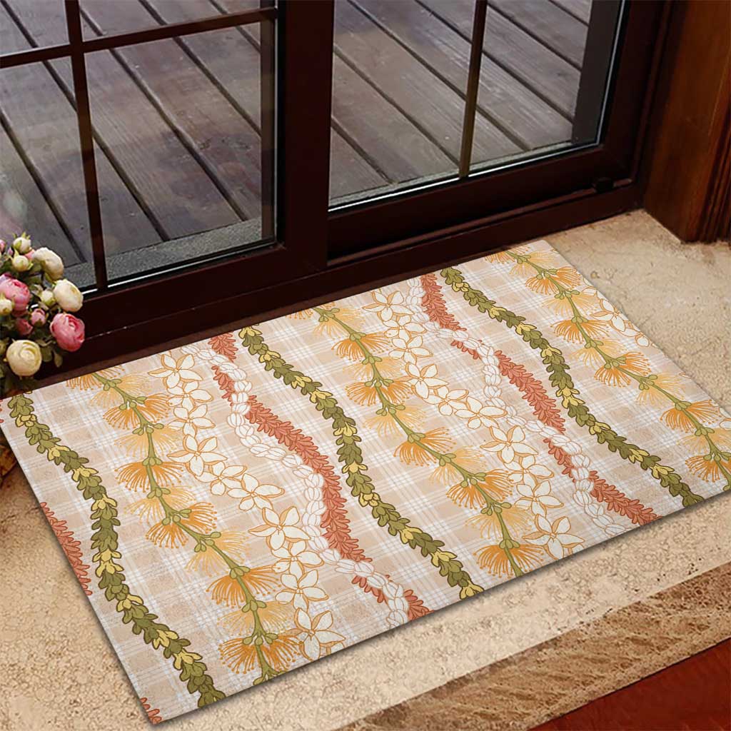 Hawaiian Ohia Lehua Lei Rubber Doormat Plaid Palaka Ahiehie Pattern LT9 - Polynesian Pride