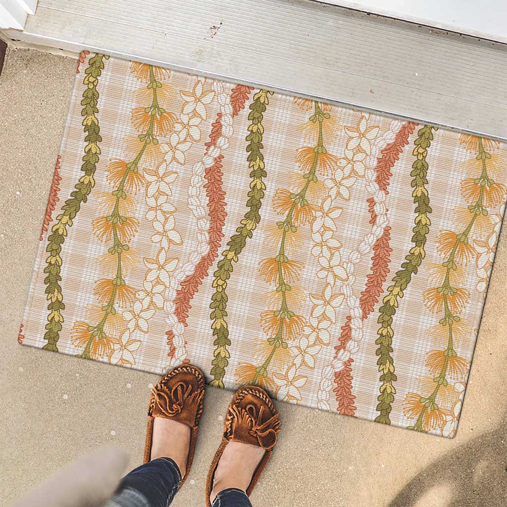 Hawaiian Ohia Lehua Lei Rubber Doormat Plaid Palaka Ahiehie Pattern LT9 - Polynesian Pride
