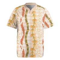 Hawaiian Ohia Lehua Lei Rugby Jersey Plaid Palaka Ahiehie Pattern LT9 Beige - Polynesian Pride