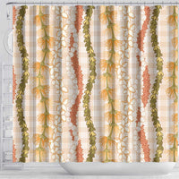 Hawaiian Ohia Lehua Lei Shower Curtain Plaid Palaka Ahiehie Pattern - Polynesian Pride
