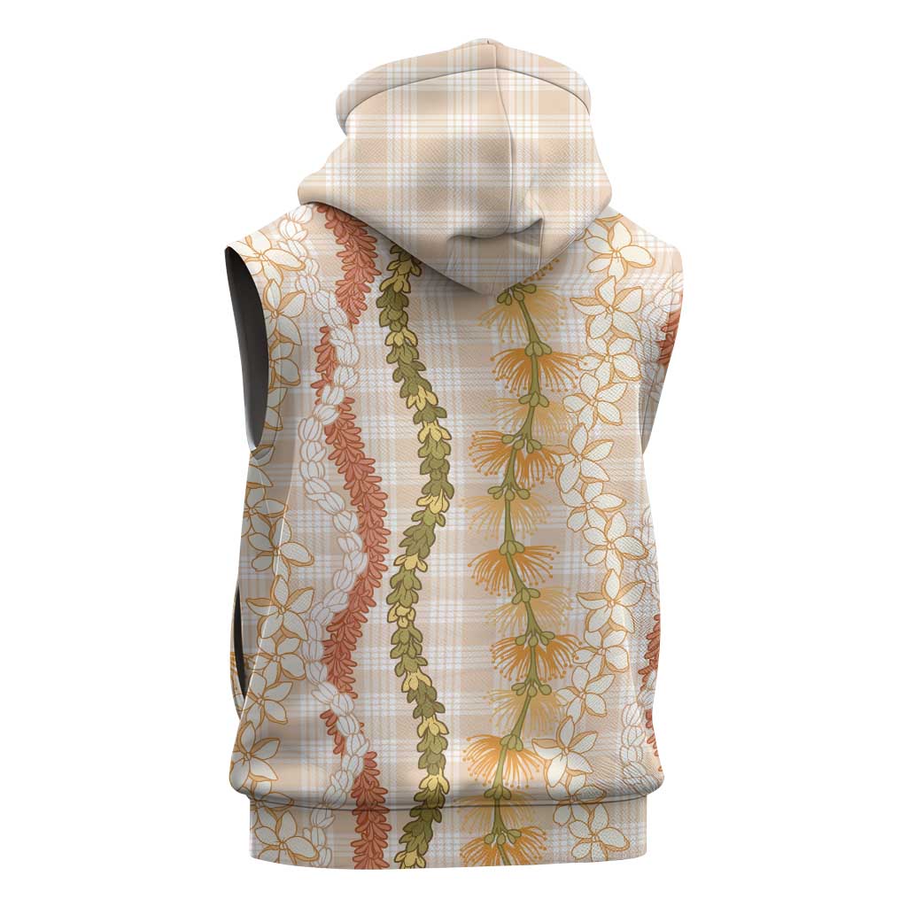 Hawaiian Ohia Lehua Lei Sleeveless Hoodie Plaid Palaka Ahiehie Pattern LT9 - Polynesian Pride