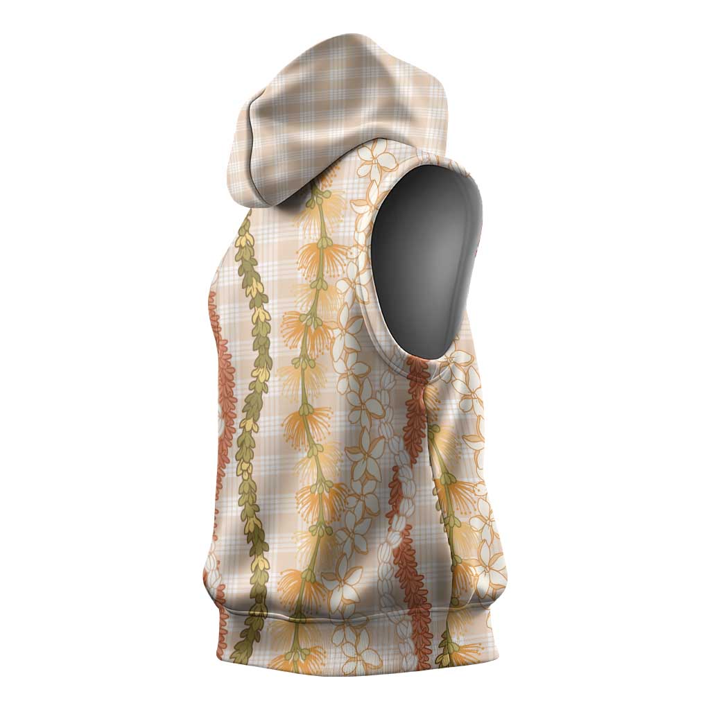 Hawaiian Ohia Lehua Lei Sleeveless Hoodie Plaid Palaka Ahiehie Pattern LT9 - Polynesian Pride