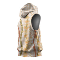 Hawaiian Ohia Lehua Lei Sleeveless Hoodie Plaid Palaka Ahiehie Pattern LT9 - Polynesian Pride