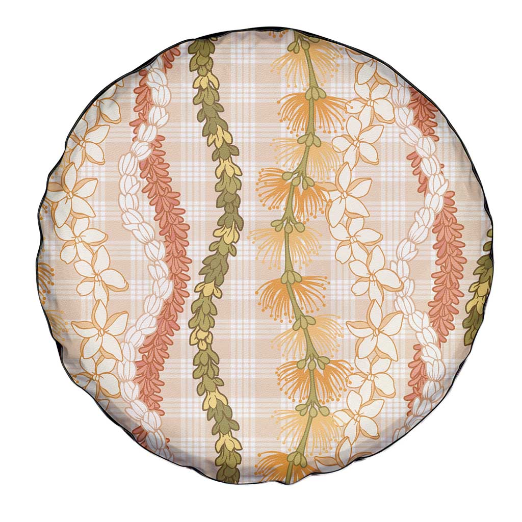 Hawaiian Ohia Lehua Lei Spare Tire Cover Plaid Palaka Ahiehie Pattern - Polynesian Pride