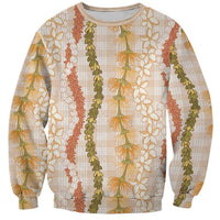Hawaiian Ohia Lehua Lei Sweatshirt Plaid Palaka Ahiehie Pattern LT9 Unisex Beige - Polynesian Pride