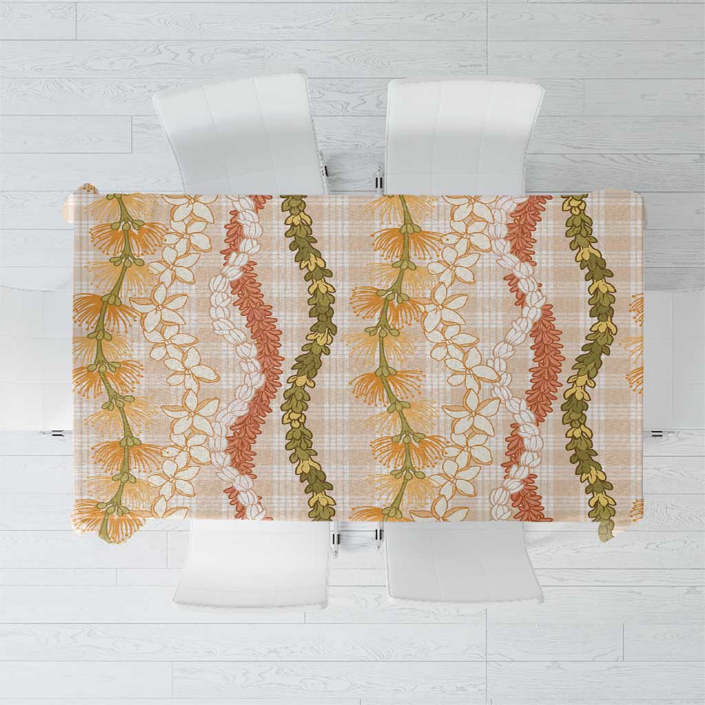 Hawaiian Ohia Lehua Lei Tablecloth Plaid Palaka Ahiehie Pattern LT9 Beige - Polynesian Pride