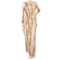 Hawaiian Ohia Lehua Lei Tank Maxi Dress Plaid Palaka Ahiehie Pattern LT9 Women Beige - Polynesian Pride