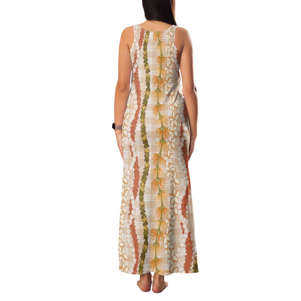 Hawaiian Ohia Lehua Lei Tank Maxi Dress Plaid Palaka Ahiehie Pattern LT9 - Polynesian Pride