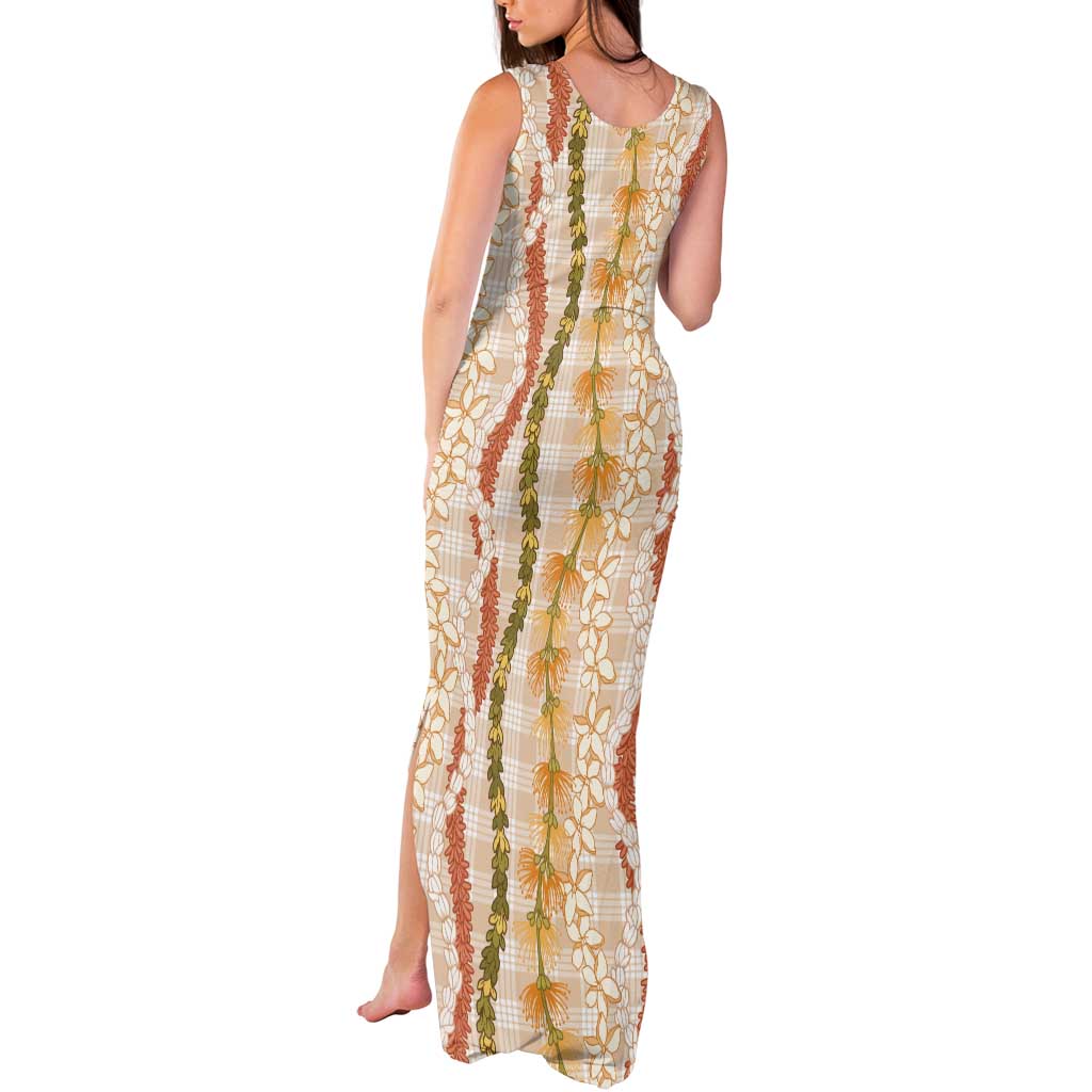 Hawaiian Ohia Lehua Lei Tank Maxi Dress Plaid Palaka Ahiehie Pattern LT9 - Polynesian Pride