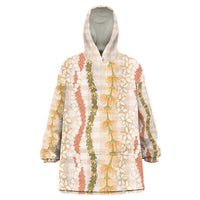 Hawaiian Ohia Lehua Lei Wearable Blanket Hoodie Plaid Palaka Ahiehie Pattern LT9 One Size Beige - Polynesian Pride
