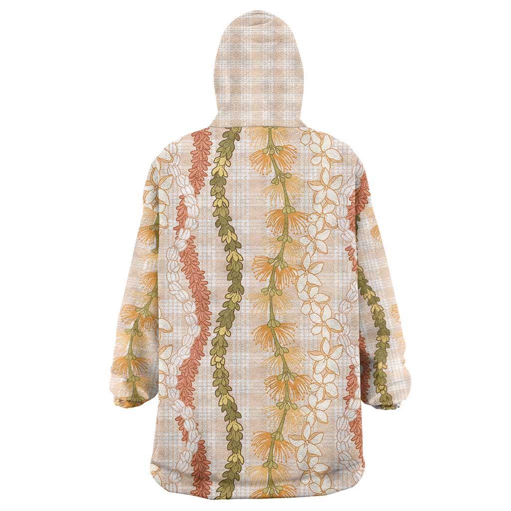 Hawaiian Ohia Lehua Lei Wearable Blanket Hoodie Plaid Palaka Ahiehie Pattern LT9 - Polynesian Pride