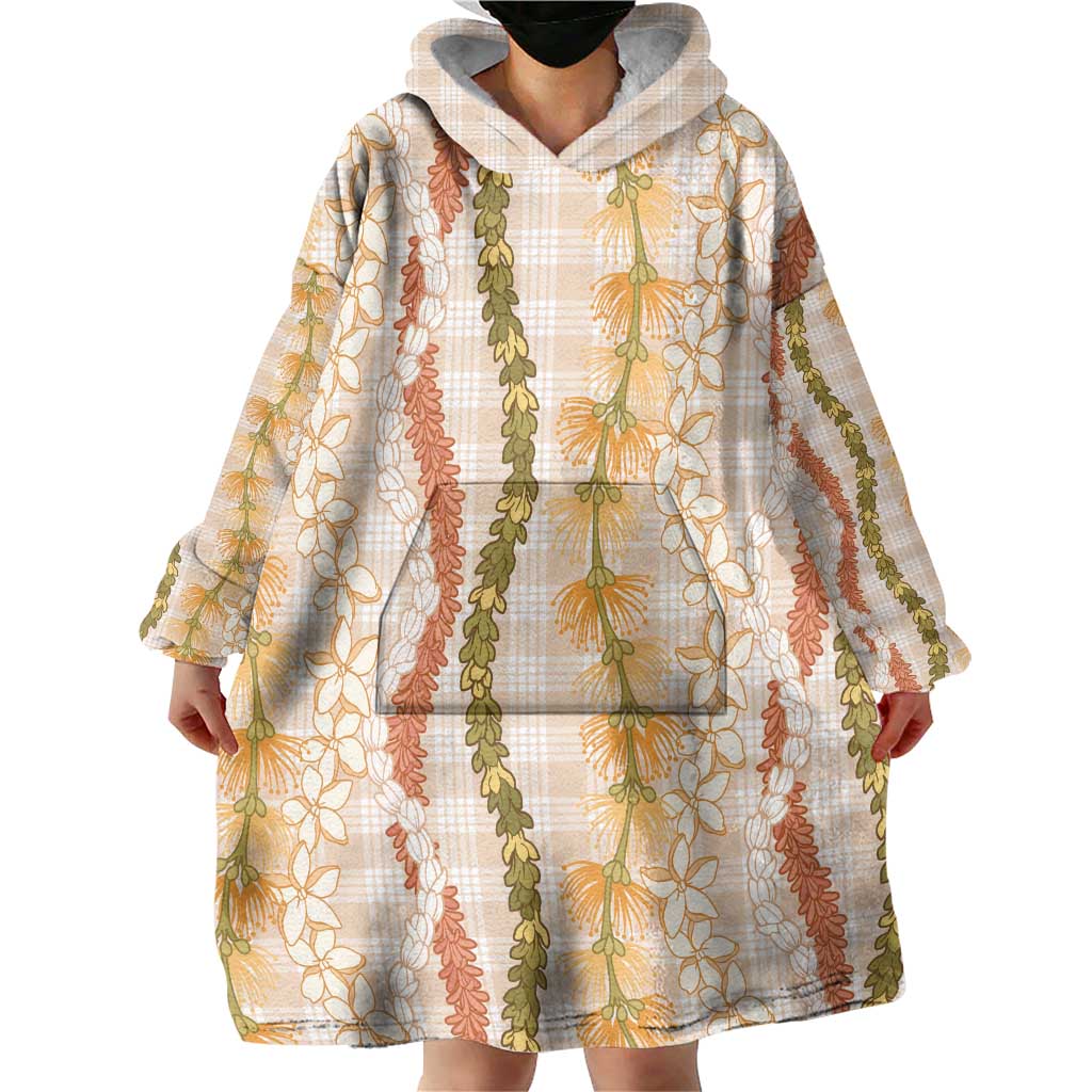 Hawaiian Ohia Lehua Lei Wearable Blanket Hoodie Plaid Palaka Ahiehie Pattern LT9 - Polynesian Pride