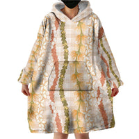 Hawaiian Ohia Lehua Lei Wearable Blanket Hoodie Plaid Palaka Ahiehie Pattern LT9 - Polynesian Pride