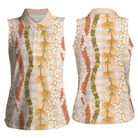 Hawaiian Ohia Lehua Lei Women Sleeveless Polo Shirt Plaid Palaka Ahiehie Pattern - Polynesian Pride