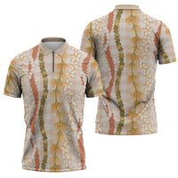 Hawaiian Ohia Lehua Lei Zipper Polo Shirt Plaid Palaka Ahiehie Pattern - Polynesian Pride