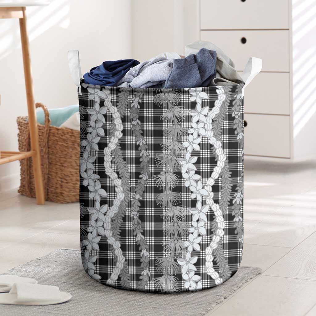 Hawaiian Ohia Lehua Lei Laundry Basket Plaid Palaka Eleele Pattern LT9 Black - Polynesian Pride