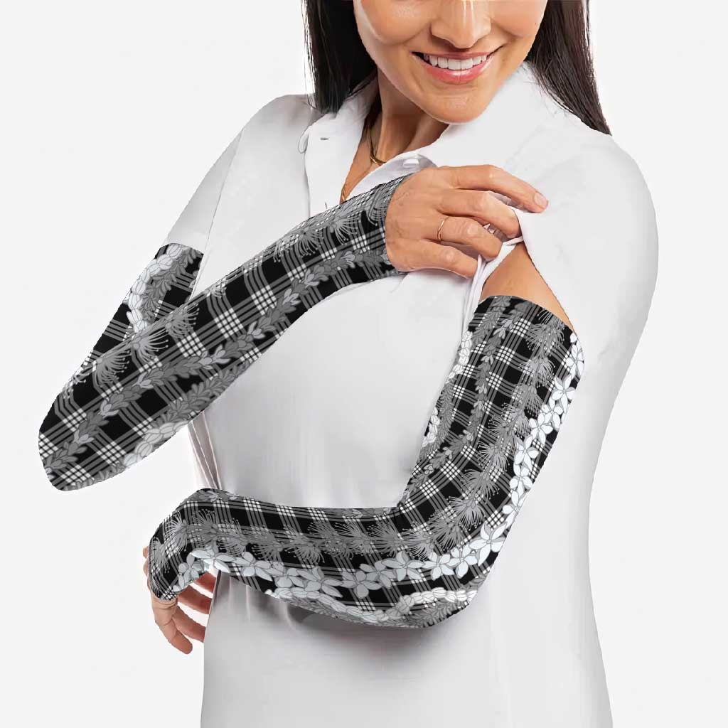 Hawaiian Ohia Lehua Lei Arm Sleeves Plaid Palaka Eleele Pattern LT9 - Polynesian Pride