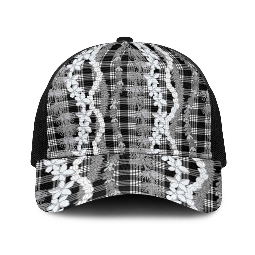 Hawaiian Ohia Lehua Lei Baseball Net Cap Plaid Palaka Eleele Pattern - Polynesian Pride