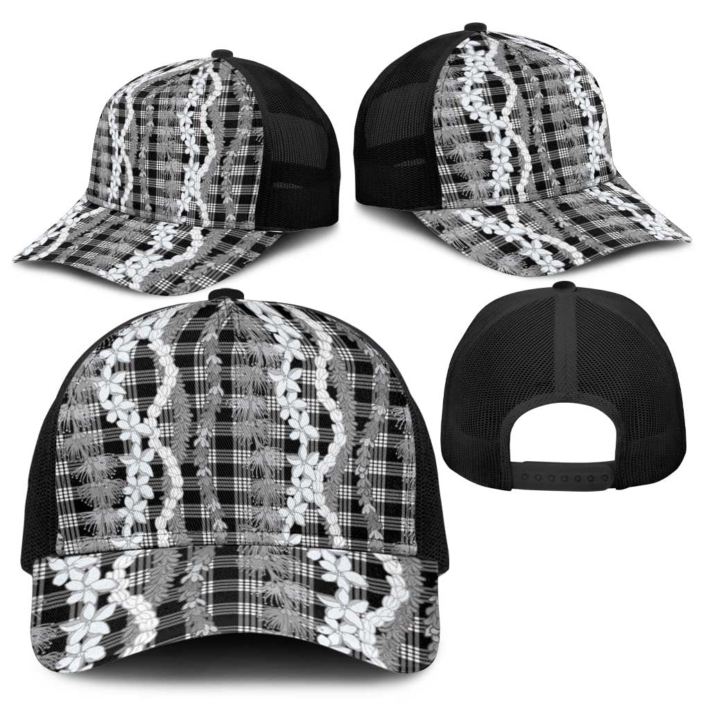 Hawaiian Ohia Lehua Lei Baseball Net Cap Plaid Palaka Eleele Pattern - Polynesian Pride