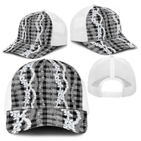 Hawaiian Ohia Lehua Lei Baseball Net Cap Plaid Palaka Eleele Pattern - Polynesian Pride