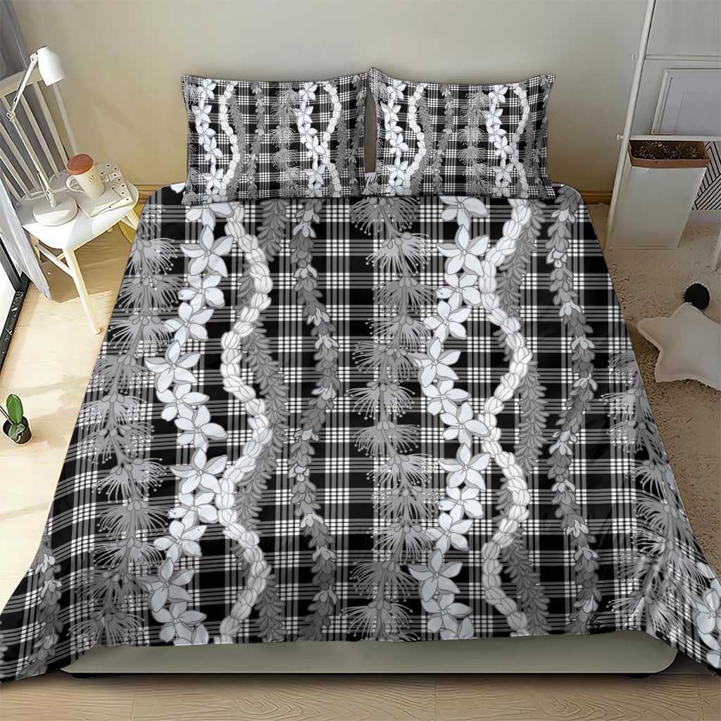 Hawaiian Ohia Lehua Lei Bedding Set Plaid Palaka Eleele Pattern - Polynesian Pride