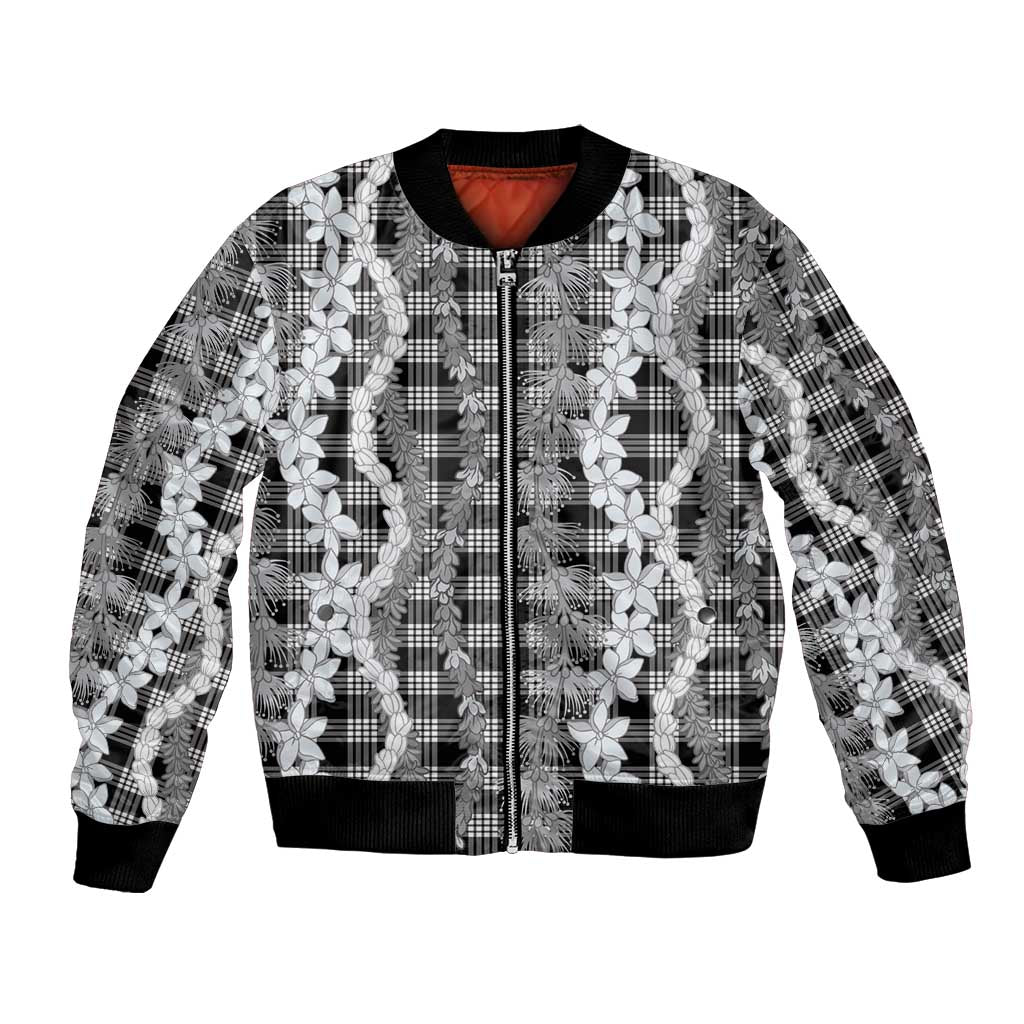 Hawaiian Ohia Lehua Lei Bomber Jacket Plaid Palaka Eleele Pattern LT9 Unisex Black - Polynesian Pride