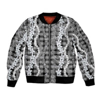 Hawaiian Ohia Lehua Lei Bomber Jacket Plaid Palaka Eleele Pattern LT9 Unisex Black - Polynesian Pride