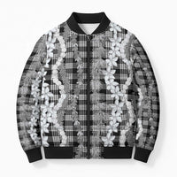 Hawaiian Ohia Lehua Lei Bomber Puffer Jacket Plaid Palaka Eleele Pattern LT9 Unisex Black - Polynesian Pride