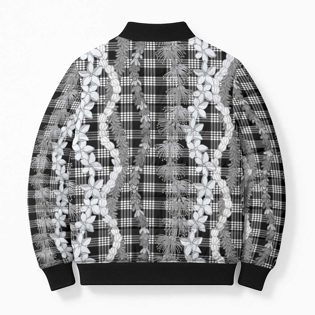 Hawaiian Ohia Lehua Lei Bomber Puffer Jacket Plaid Palaka Eleele Pattern LT9 - Polynesian Pride