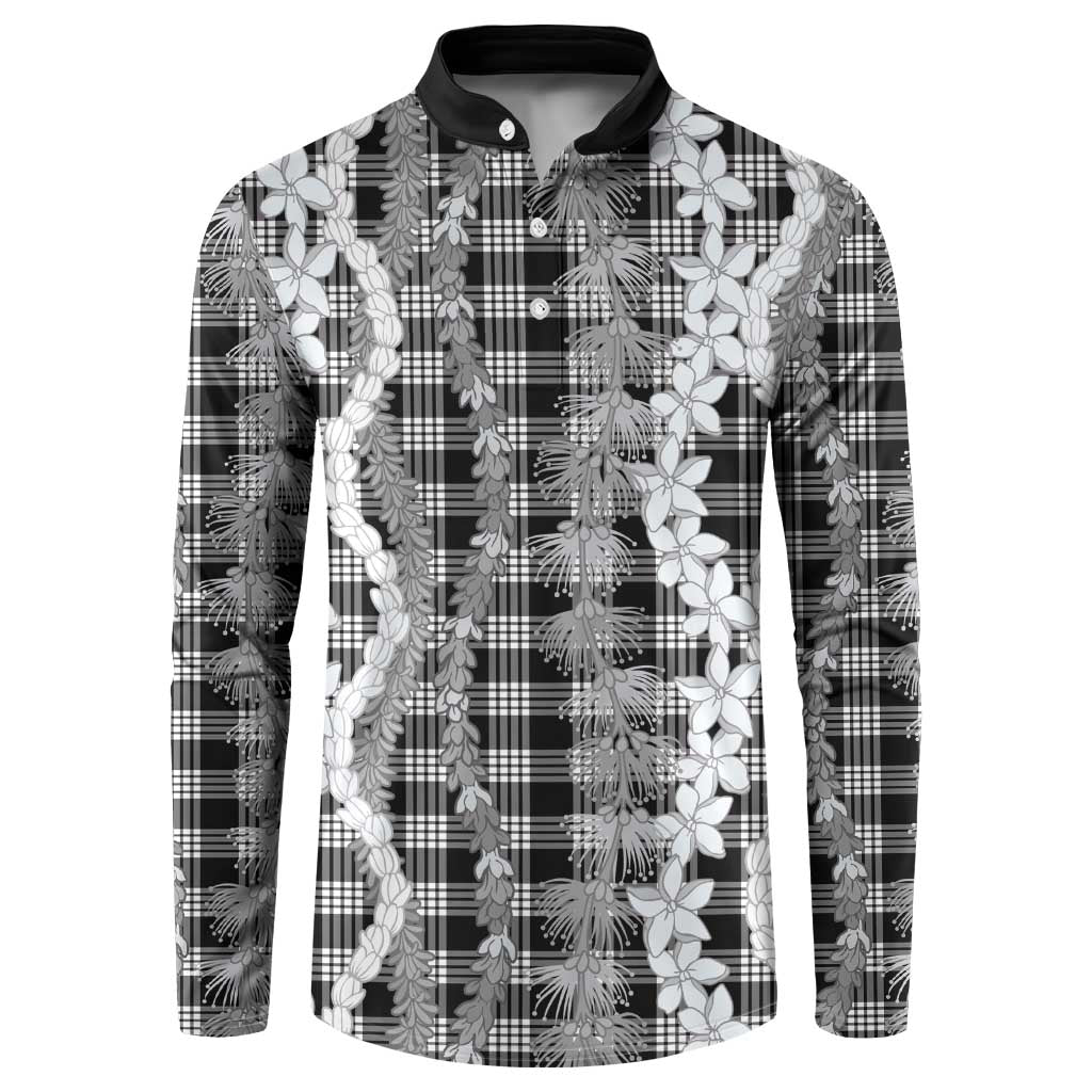 Hawaiian Ohia Lehua Lei Button Sweatshirt Plaid Palaka Eleele Pattern LT9 Black - Polynesian Pride
