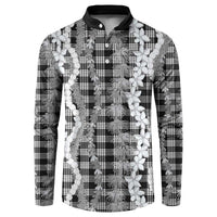 Hawaiian Ohia Lehua Lei Button Sweatshirt Plaid Palaka Eleele Pattern LT9 Black - Polynesian Pride