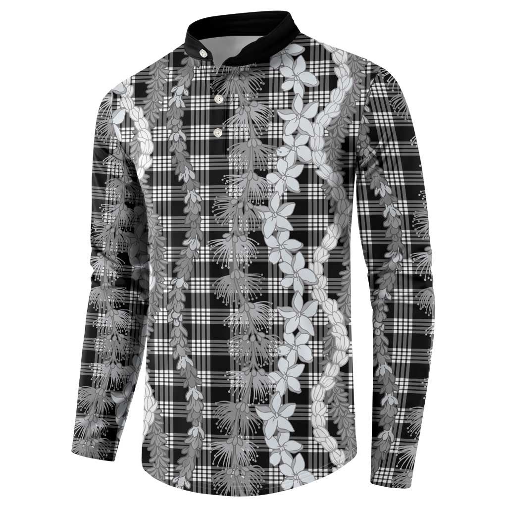 Hawaiian Ohia Lehua Lei Button Sweatshirt Plaid Palaka Eleele Pattern LT9 - Polynesian Pride