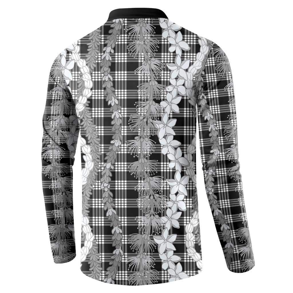 Hawaiian Ohia Lehua Lei Button Sweatshirt Plaid Palaka Eleele Pattern LT9 - Polynesian Pride