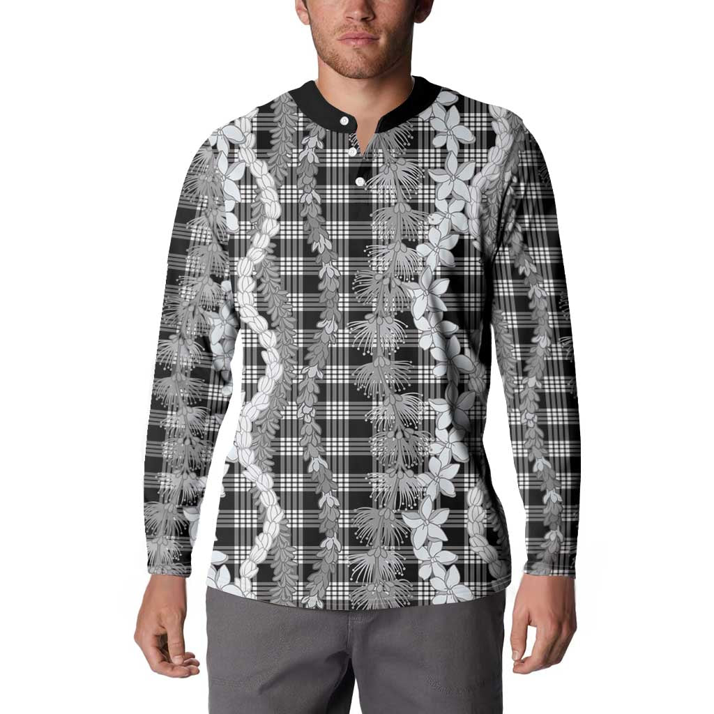 Hawaiian Ohia Lehua Lei Button Sweatshirt Plaid Palaka Eleele Pattern LT9 - Polynesian Pride