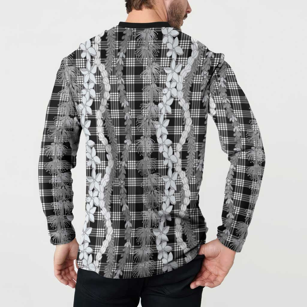 Hawaiian Ohia Lehua Lei Button Sweatshirt Plaid Palaka Eleele Pattern LT9 - Polynesian Pride