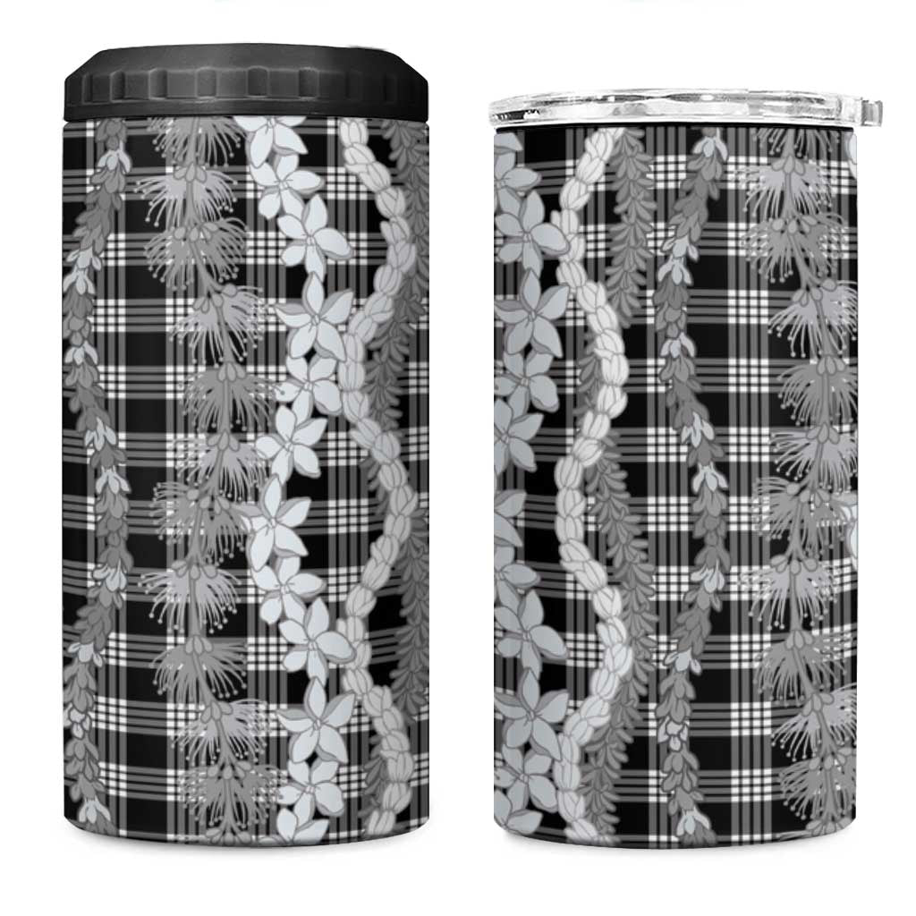 Hawaiian Ohia Lehua Lei 4 in 1 Can Cooler Tumbler Plaid Palaka Eleele Pattern - Polynesian Pride