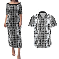 Hawaiian Ohia Lehua Lei Couples Matching Puletasi and Hawaiian Shirt Plaid Palaka Eleele Pattern LT9 Black - Polynesian Pride