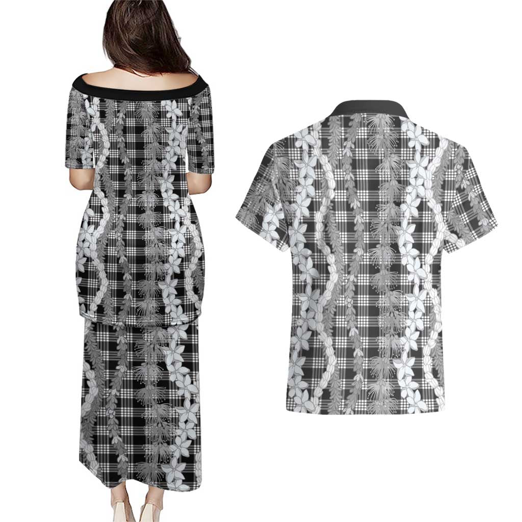 Hawaiian Ohia Lehua Lei Couples Matching Puletasi and Hawaiian Shirt Plaid Palaka Eleele Pattern LT9 - Polynesian Pride