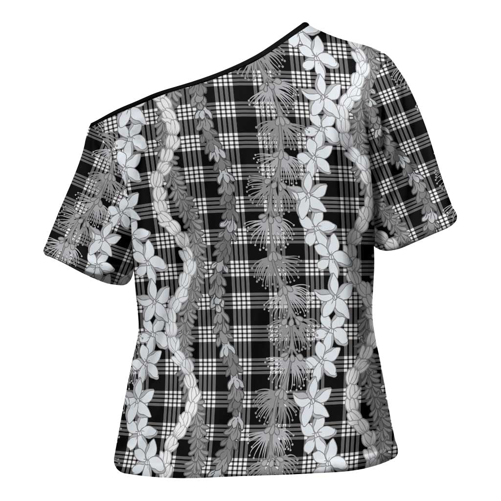 Hawaiian Ohia Lehua Lei Cross Shoulder Shirt Plaid Palaka Eleele Pattern LT9 - Polynesian Pride