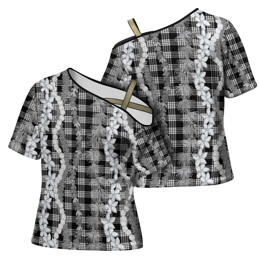 Hawaiian Ohia Lehua Lei Cross Shoulder Shirt Plaid Palaka Eleele Pattern LT9 - Polynesian Pride