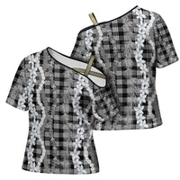 Hawaiian Ohia Lehua Lei Cross Shoulder Shirt Plaid Palaka Eleele Pattern LT9 - Polynesian Pride