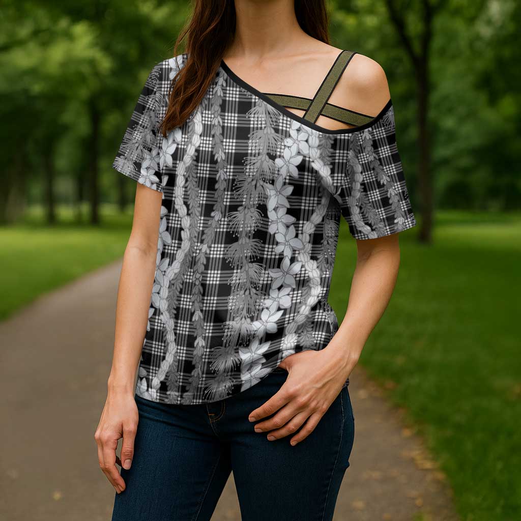 Hawaiian Ohia Lehua Lei Cross Shoulder Shirt Plaid Palaka Eleele Pattern LT9 - Polynesian Pride
